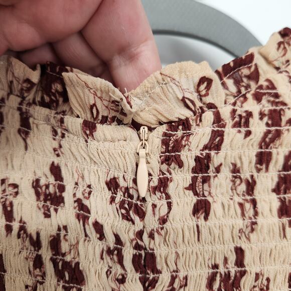 Grade & Gather Cream Floral Smocked Ruffle Long Balloon Sleeve Blouse Women L - Picture 6 of 9